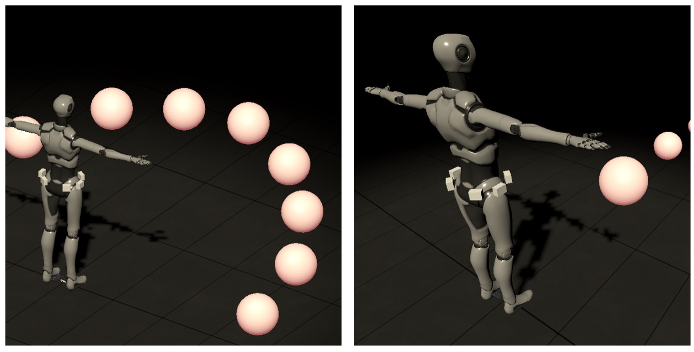 Virtual avatar reaching for targets in a haptics study