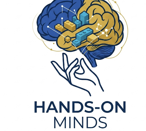 Hands-On Minds emblem: a hand supporting a brain built from toy bricks